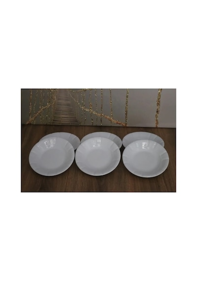 6 Adet Beyaz Oluklu Melamin Çukur Yemek Tabağı 18x3,5 Cm Pilav Kuru Nohut Sulu Yemek Kabı Beyaz