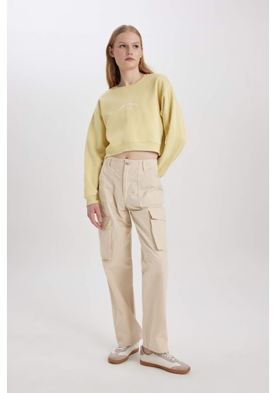 DeFacto Boxy Fit Bisiklet Yaka Baskılı Kalın Sweatshirt C5385AX23CWGN657