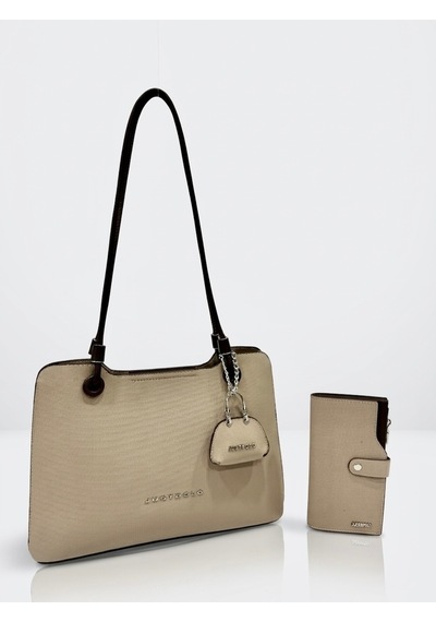 Just Polo Kadın Büyük Boy Premium Gümüş Logolu El Çantası Ve Cüzdanı Kombin Tote Bag Ebat : 22 X 34 Cm Kum - Kahverengi