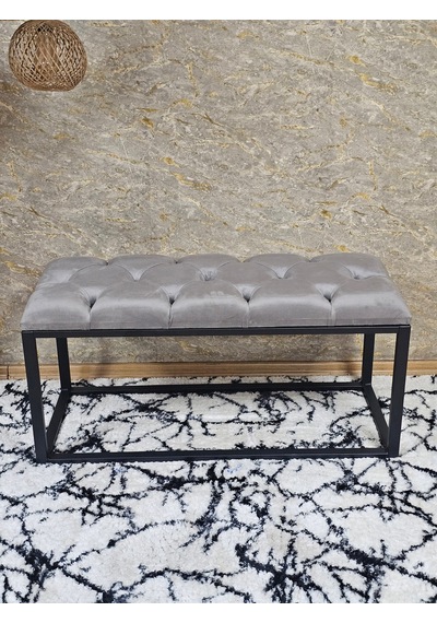 Zafir Siyah Boyalı Diktörtgen 100 Cm X 40 Cm Oturak Puf - Bench - Makyaj Oturağı - Oturak Gri