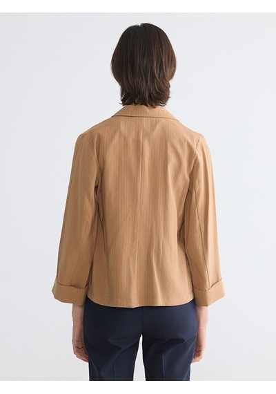 Lcw Everyday Bej Kruvaze Yaka Çizgili Kadın Blazer Ceket