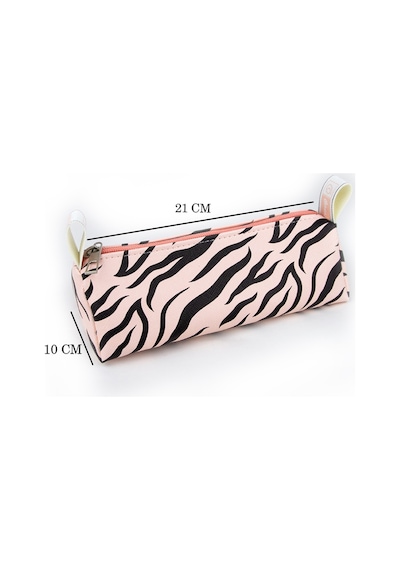 Kalem Kutusu Pastel Renk Zebra Pembe-siyah Vegan Deri Kalemlik V