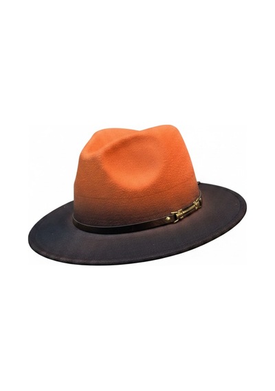 Gigi Luxe Özel Tasarım Fedora Fötr Şapka Ayarlanabilir Gold Aksesuarlı Kovboy Fötr Turuncu Turuncu