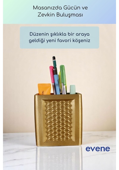 Kalemlik Masa Kalemliği Organizer Kalemlik Altın Renk Model 86 Çok Renkli