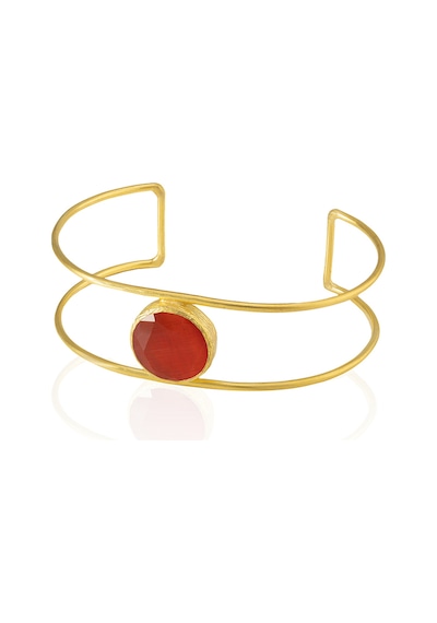 Kadir Jewellery 22 Ayar Altın Kaplama Zirkon Taşlı Ayarlanabilir Vintage Bilezik Kırmızı