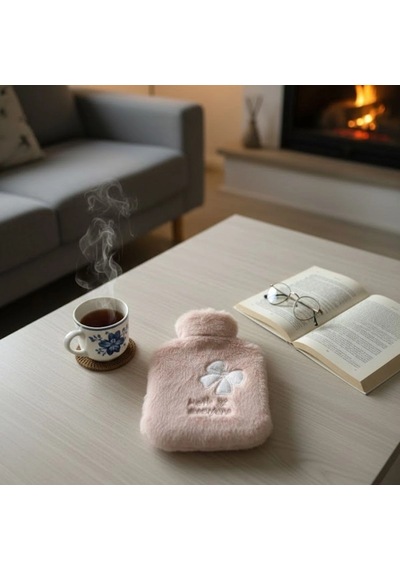Hello Everyone Yazılı Kurdeleli Pembe Peluş Sıcak Su Torbası 1 Lt Yumuşak Kılıf, Uzun Süre Sıcak T Çok Renkli