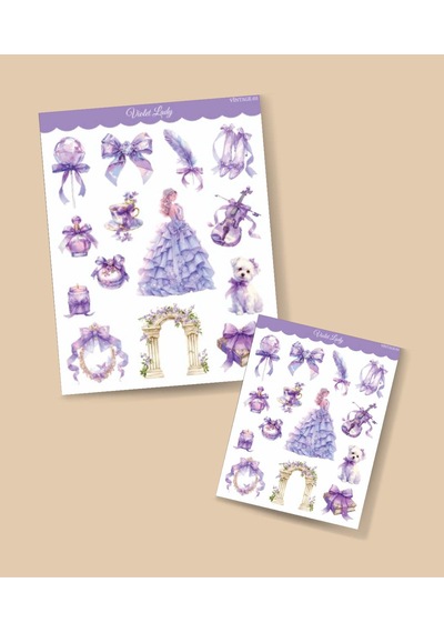 Violet Lady-vintage Sticker Set Mat Kağıt - 2li Etiket Seti- Mor Lady- Ajanda Defter Süsleme-journal Süsleme Mor