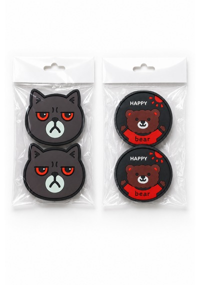Kemboss Happy Ayıcık Ve Gri Kedi Bardak Altlığı Seti 4'lü - Pvc Kaydırmaz Bardak Altlığı 2 Happy Ayıcık + 2 Gri Kedi Çok Renkli