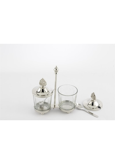 Mikasa Moor Gümüş Standlı Kapaklı 2li Cam Baharatlık 17x7x19cm Şeffaf