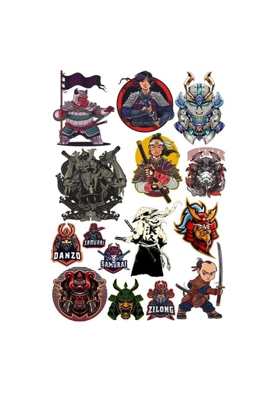 Samurai Savaşçı Sticker Set-5 15 Parça Telefon, Tablet, Defter, Laptop Sticker