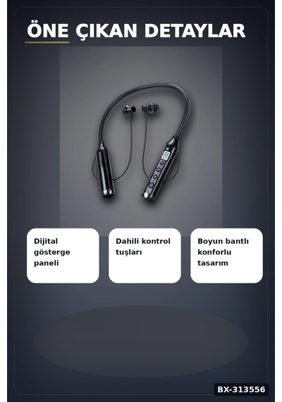 Boyun Bantlı 600 Saat Müzik Süreli Bluetooth V4.0 Kulaklık - Mikrofonlu Ses Kontrollü Bx-313556 Renkli
