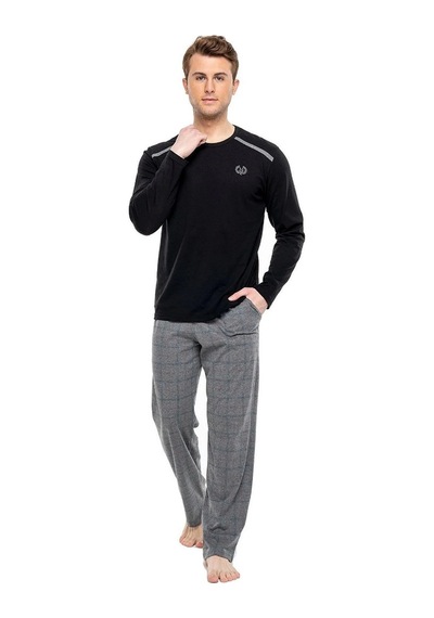 Mod Collection Pamuklu Sıfır Yaka Kareli Erkek Pijama Takım 001