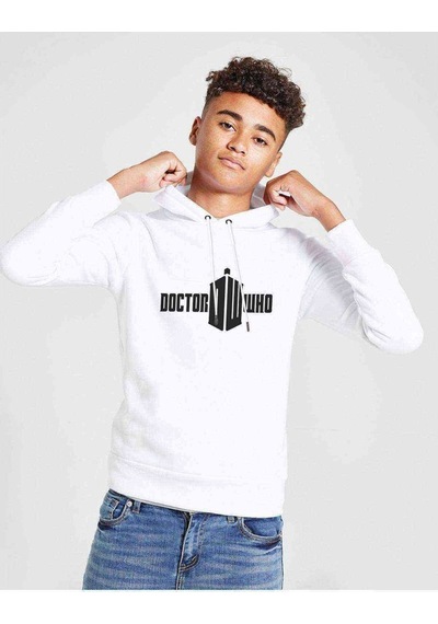 Tshirthane Doctor Who Logo Baskılı Unisex Çocuk Kapüşonlu Beyaz Sweatshirt