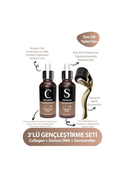 Dermaroller Goldenroller & Somon Dna & Collagen Serum Gençleştirici Yüz Bakım Serum Seti