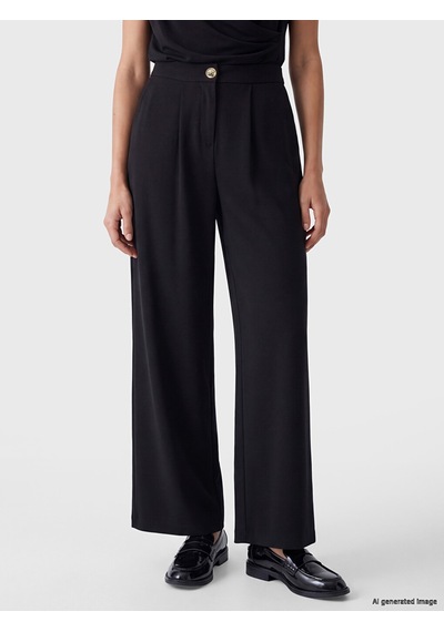Lcw Everyday Siyah Loose Fit Kadın Pileli Kumaş Pantolon