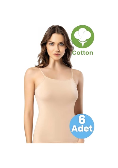Tezzgelsin Kadın 6'lı İp Askılı Pedli Pamuklu Atlet Ten Rengi