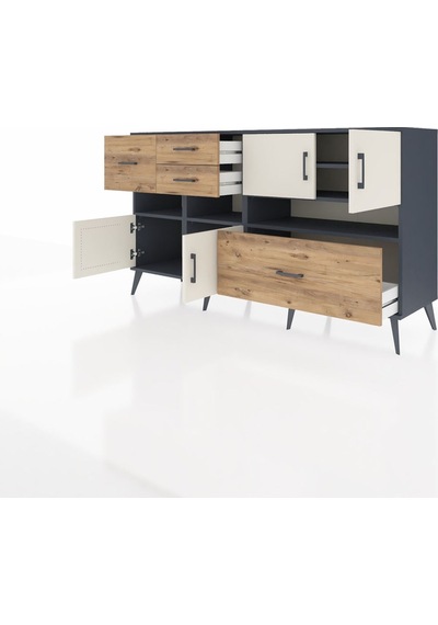Hyperion Konsol 5 Raflı 4 Çekmeceli 4 Kapaklı 176x44x99 Antrasit- Antrasit-aytaşı/çam Hyperion Konsol 5 Raflı 4 Çekmeceli 4 Kapaklı 176x44x99 Antrasit- Antrasit-aytaşı/çam