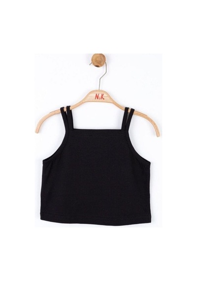 Kız Çocuk Askılı Maya Crop Bluz-13982-siyah Siyah