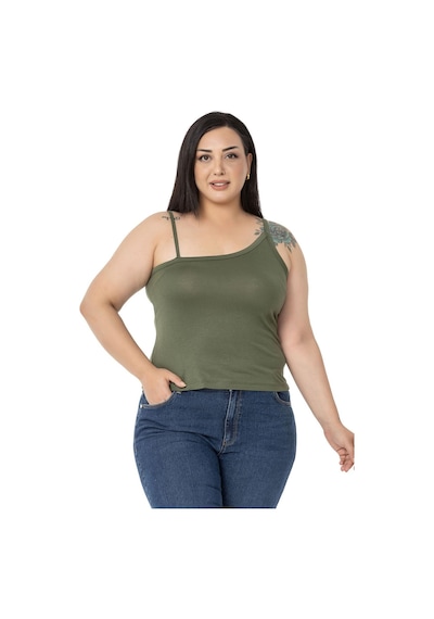 Disentis Büyük Beden Asimetrik Askılı Viskon Haki Body-haki Haki