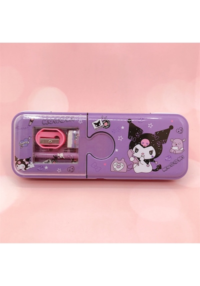 Kawaii Sanrio Kuromi Metal Kalem Kutusu Kırtasiye Seti Cinnamoroll Kuromi Kalemlik Hediye Seti Mor