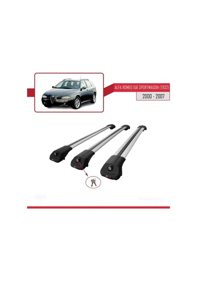 Alfa Romeo 156 Sportwagon T932 2000-2007 Arası İle Uyumlu Ace-1 Ara Atkı Tavan Barı Gri 3 Adet Bar