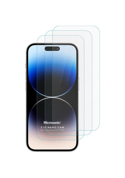 Microsonic Apple Uyumlu iPhone 15 Pro Screen Protector Nano Glass Cam Ekran Koruyucu 3 Lü Paket