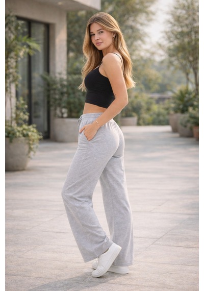 Buyolog Kadın İki İplik Oversize Lastikli Paça Modal Eşofman Altı Rahat Kesim S-2xl Gri
