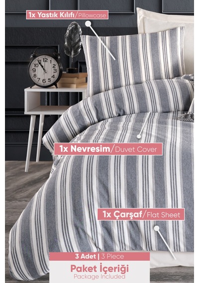 Eponj Home Sport Çizgili Nevresim Takımı Tek Kişilik Soft Line Antrasit Antrasit
