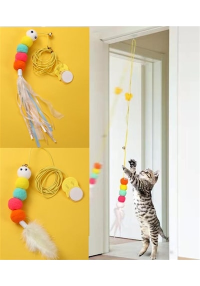 Bakgelal Kendinden Yapışkanlı Elastik Zıplayan Kedi Oyun Oltası Kapı Üstü Etkileşimli Oyuncak