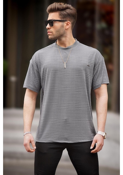 Madmext Füme Oversize Bisiklet Yaka Erkek Tişört 6191-füme Füme