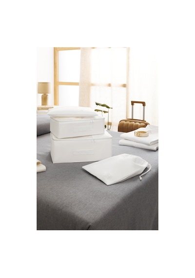 Ocean Home Textile 4'lü Yıkanabilir Beyaz Renk Paraşüt Kumaş Bavul İçi Organizer Set