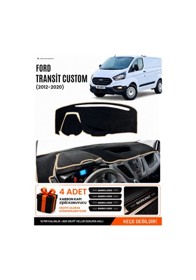 Ford Transit Custom 2012-2020 Uyumlu Torpido Örtüsü, Torpido Kılıfı - Siyah-bej - Fo033
