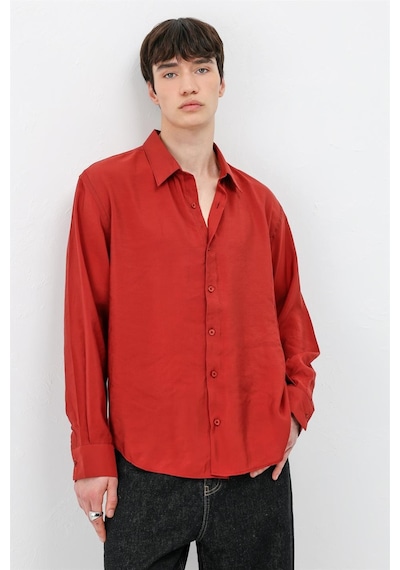 Vamos Modal Kumaş Oversize Gömlek Kiremit