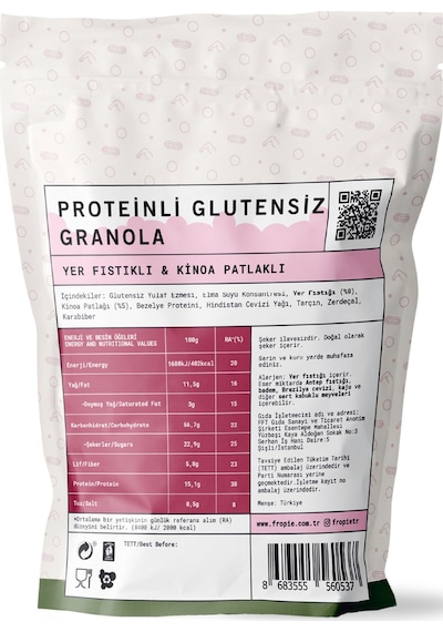 Fropie Proteinli Glutensiz Yer Fıstıklı & Kinoa Patlaklı Granola 240 G