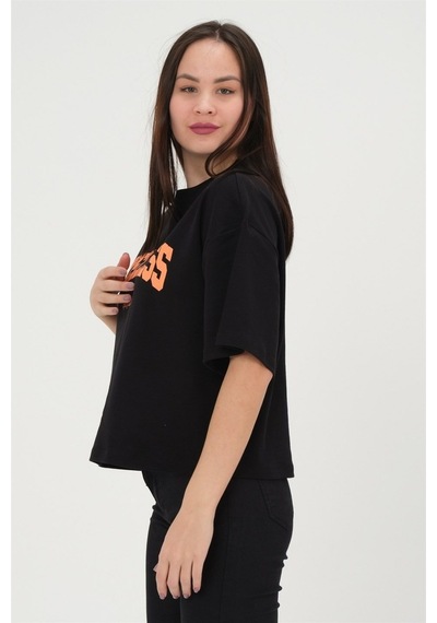 Rich Oversize Kadın T-Shirt %100 Pamuk Tişört Siyah