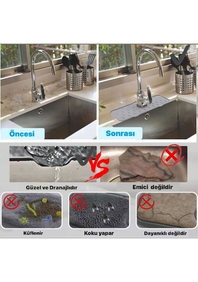 Su Tutucu Musluk Matı -mutfak Ve Banyo Için Koruyucu Lavabo, Musluk Ve Batarya Matı Silikon Gri Diğer