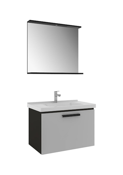 Kale Gris 80 Cm Set Siyah Gri Lavabo Dolabı + Ayna