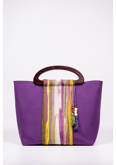 Fabric Craft Bag El Çantası Duck Kumaş Ahşap Saplı Mor Mor