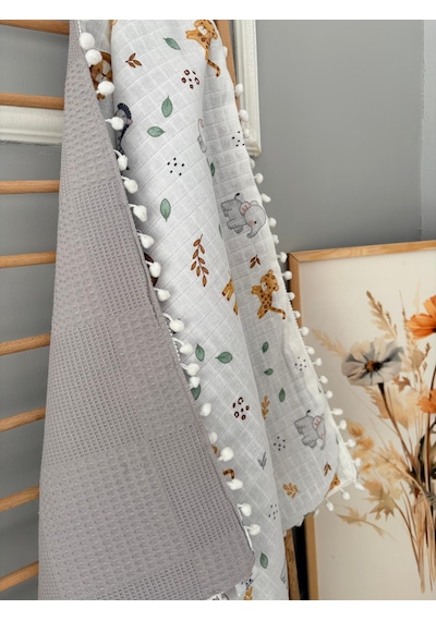 %100 Pamuk Çift Katlı Battaniyesevimli Hayvanlar 90x90 Çok Renkli