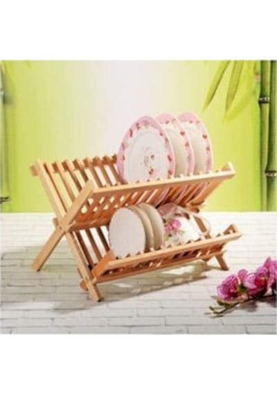 Bambu Ahşap Katlanır Tabaklık Katlanabilir Bulaşıklık