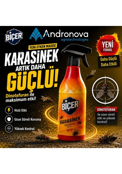 Dinotefuran Yeni Etkenli Biçer Karasinek Yeni Ambalaj 500 Ml Sprey 24 Adetli Bir Koli Sinek Ilacı Yeni Ürün