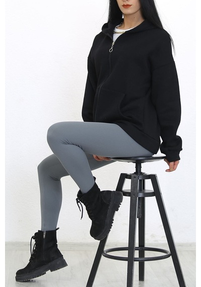Bes Collections 3 Iplik Kapşonlu Fermuarlı Sweat Siyah - 7980.1254. Siyah siyah
