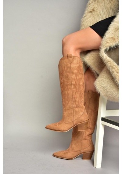 Fox Shoes T267765202 Taba Süet Kovboy Model Kadın Çizme Taba-Süet