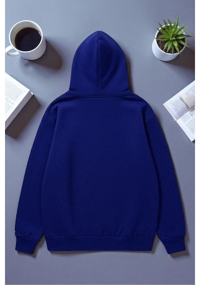 Uyguntarz Unisex Nyc Tasarım Baskılı Kapüşonlu Sweatshirt Saks Mavi