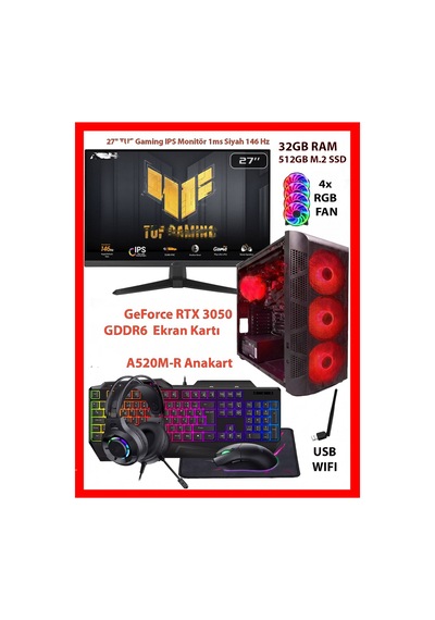 Comloji CMLJ14 R5-5500 32 GB 512 GB SSD RTX3050 27" Free Dos Masaüstü Oyuncu Bilgisayarı