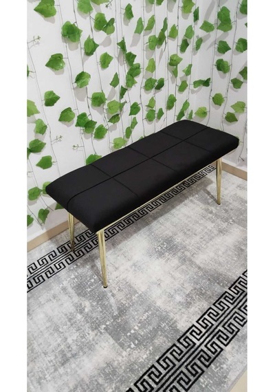 Özcan Metal Gold Metal Ayaklı Metal Kasalı Bench Mutfak Salon Antre Yatak Odası Balkon Puf Bank Siyah