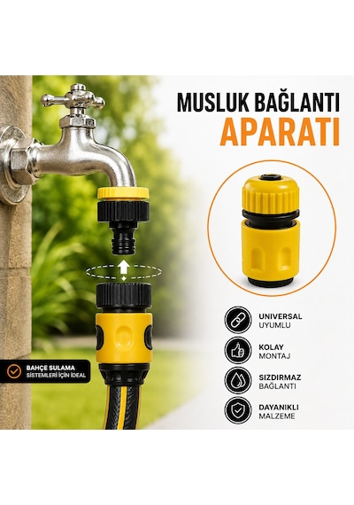 Cina Max 1/2 Sarı Hortum Hızlı Bağlantı Aparatı Bahçe Musluk Adaptörü Konnektör 0