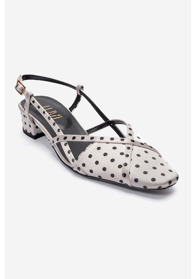 Luvishoes Olena Beyaz Siyah Puantiyeli Kadın Topuklu Sandalet