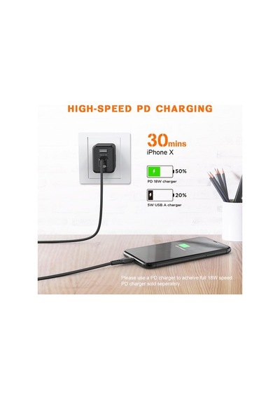 Omars Novoo Type-C Apple iPhone Uyumlu Lightning Hızlı Şarj Kablosu Siyah- 1.2