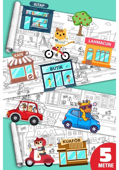 City Life Şehir Hayatı Temalı Dev Boyama Kağıdı Boyama Rulosu Büyük Boy 5 Metre - 808526734